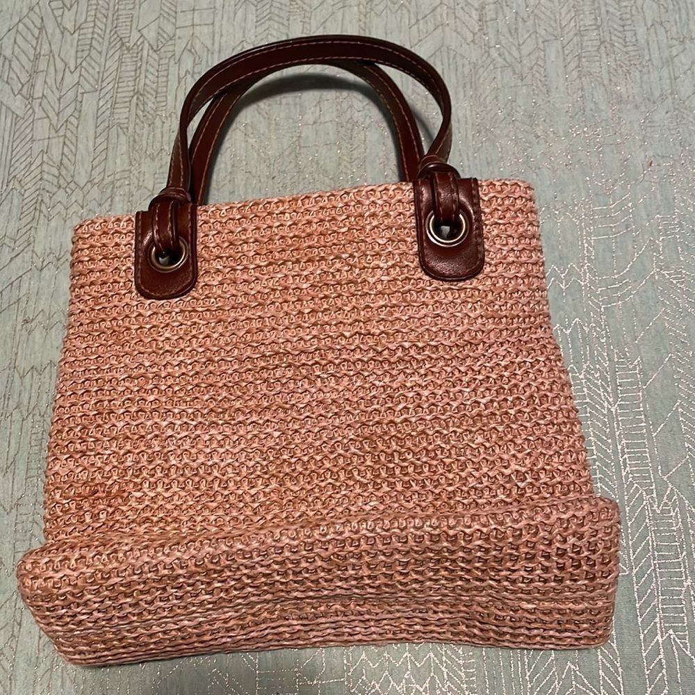 Rosetti Woven Straw Tan Purse With Brown Faux Leather Handles & trim intage EUC - Picture 6 of 13